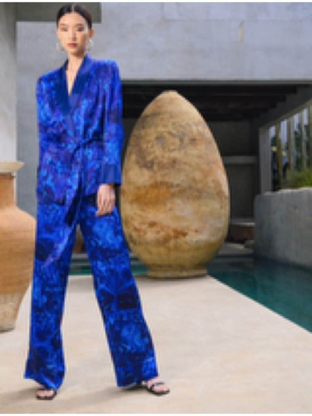 Blue Printed Men's Blazer - Single-Button Tailored Sport Coat - Picture 2 of 4